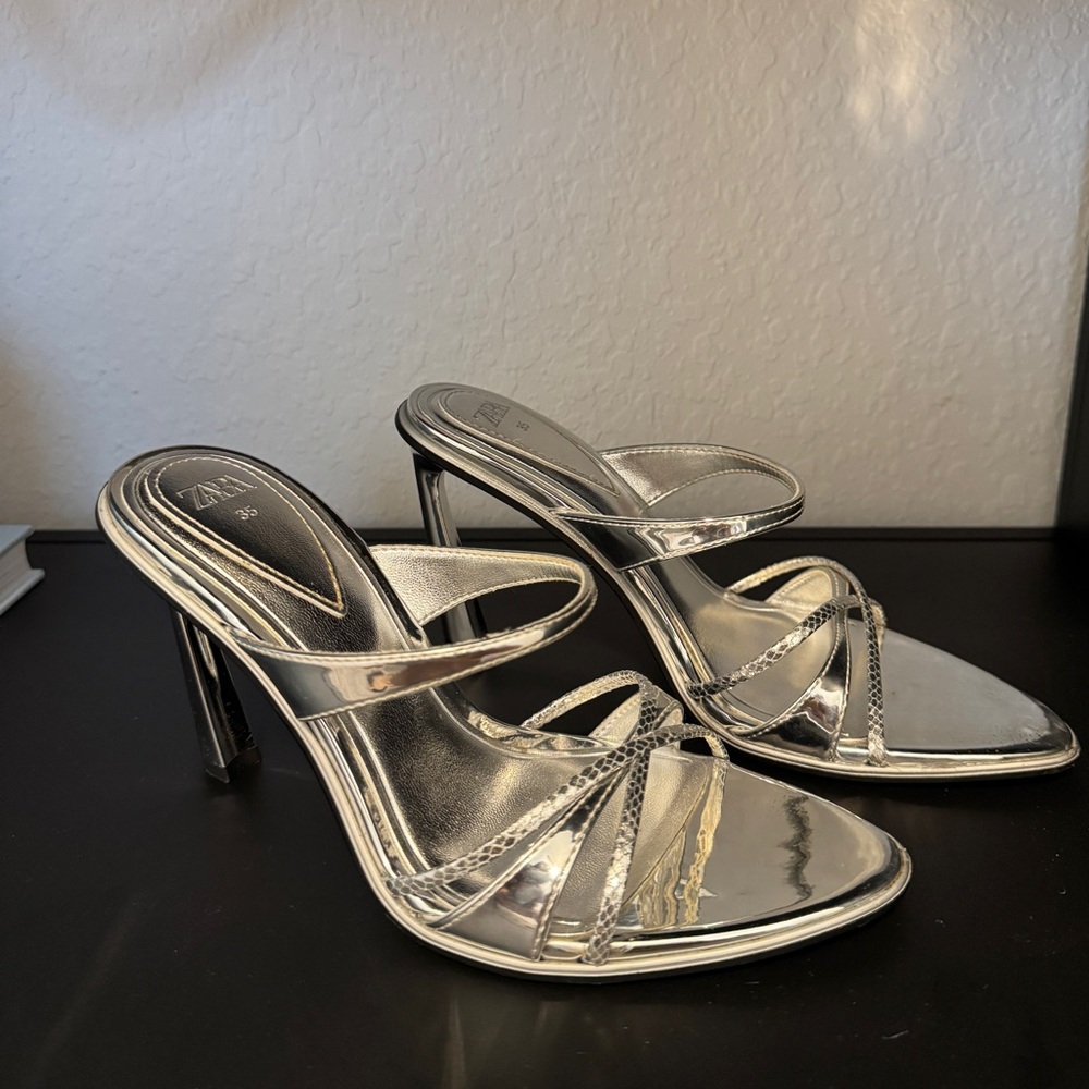 Zara Silver Strappy Heels for Women
